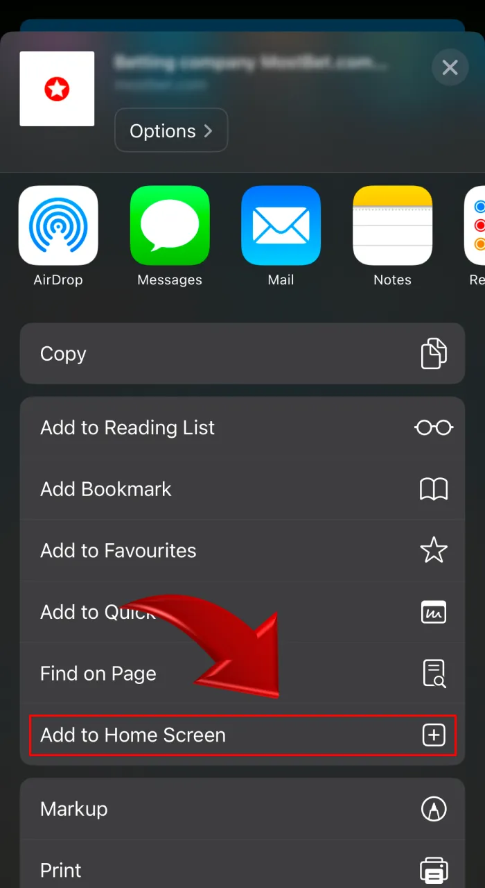 Add Mostbet site to the home screen of ios device.
