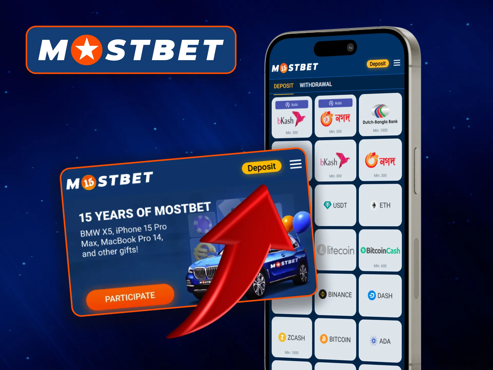 How to make a deposit on Mostbet application.