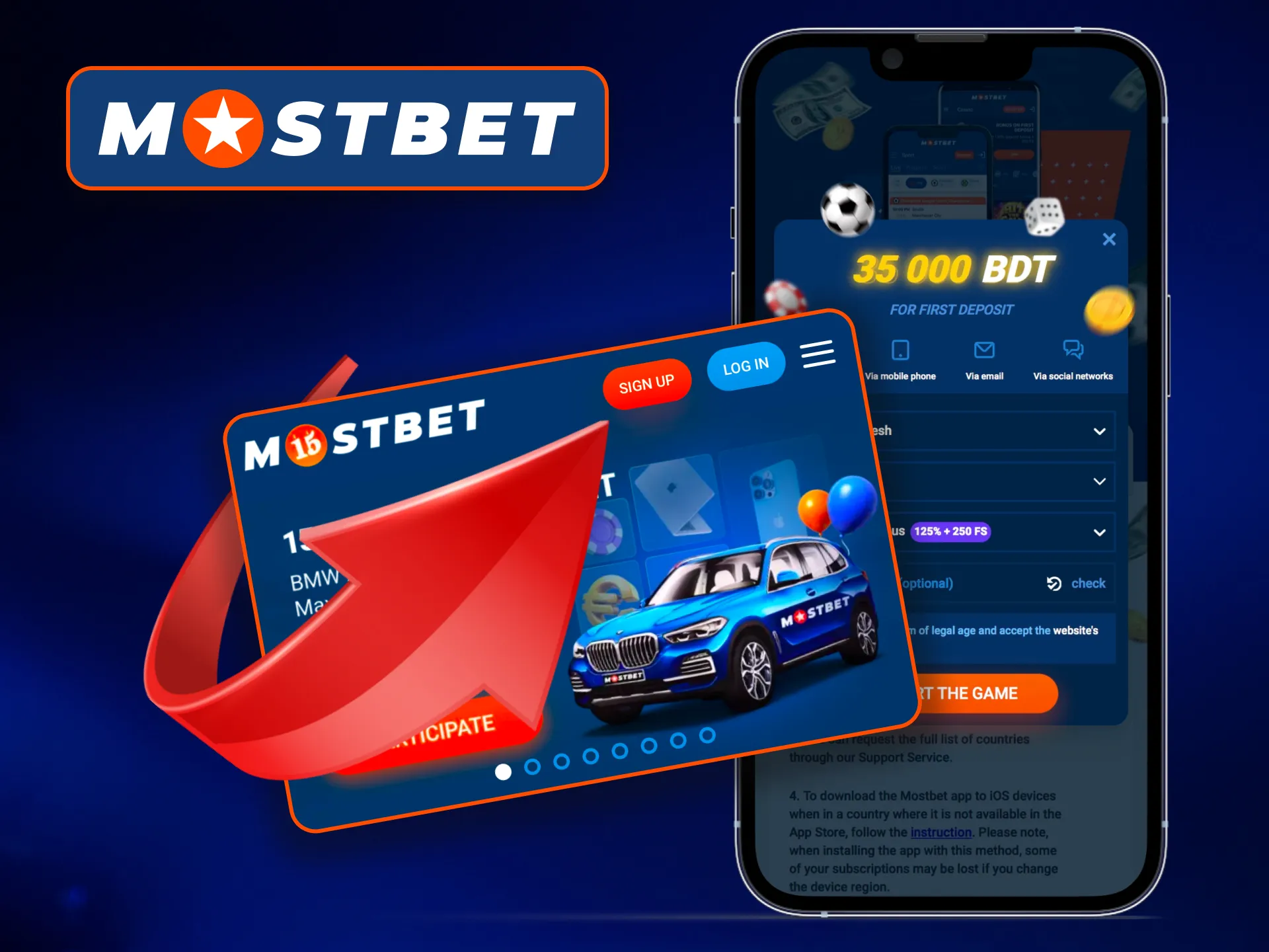The process of registering at Mostbet app in Bangladesh.