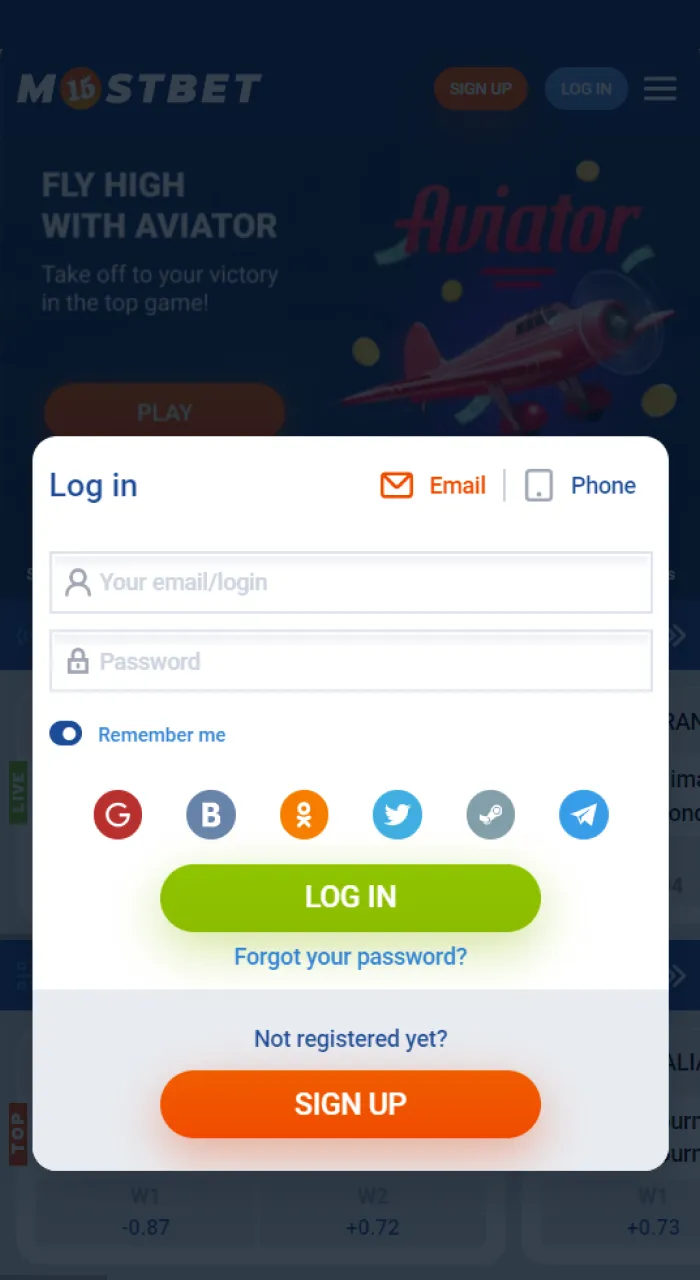 Log in to Mostbet website to place a cricket bet.