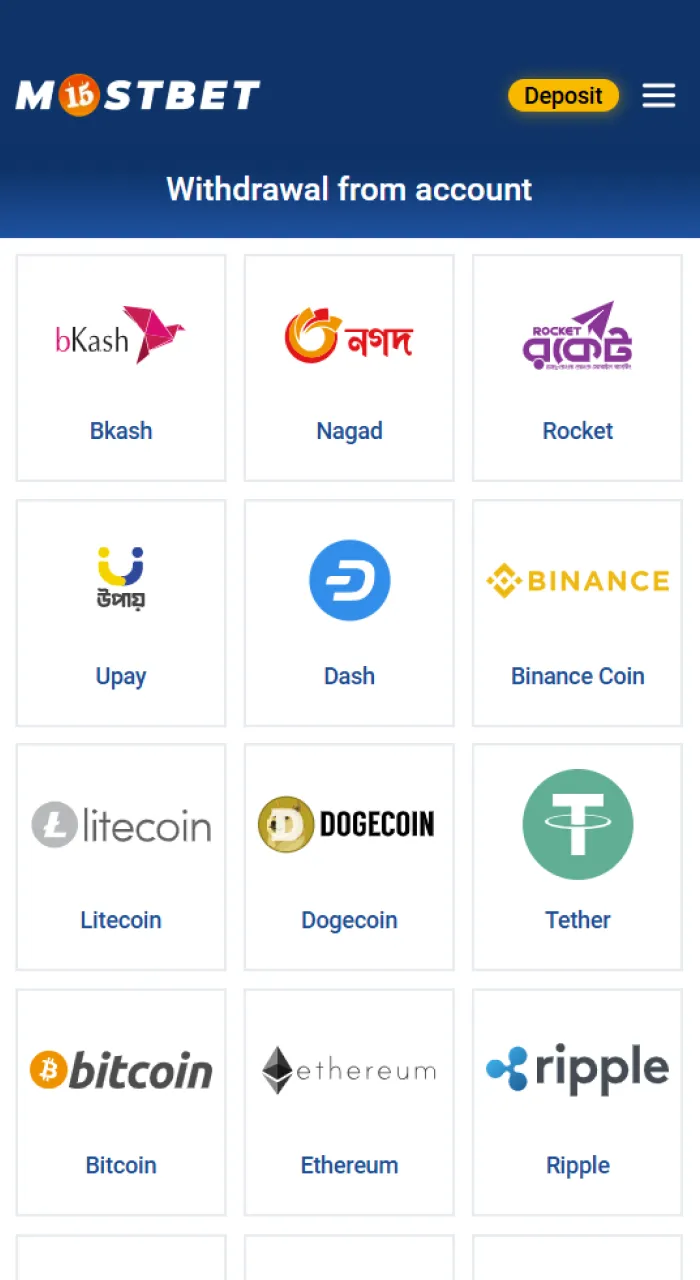 Click on the withdraw section on the Mostbet website.