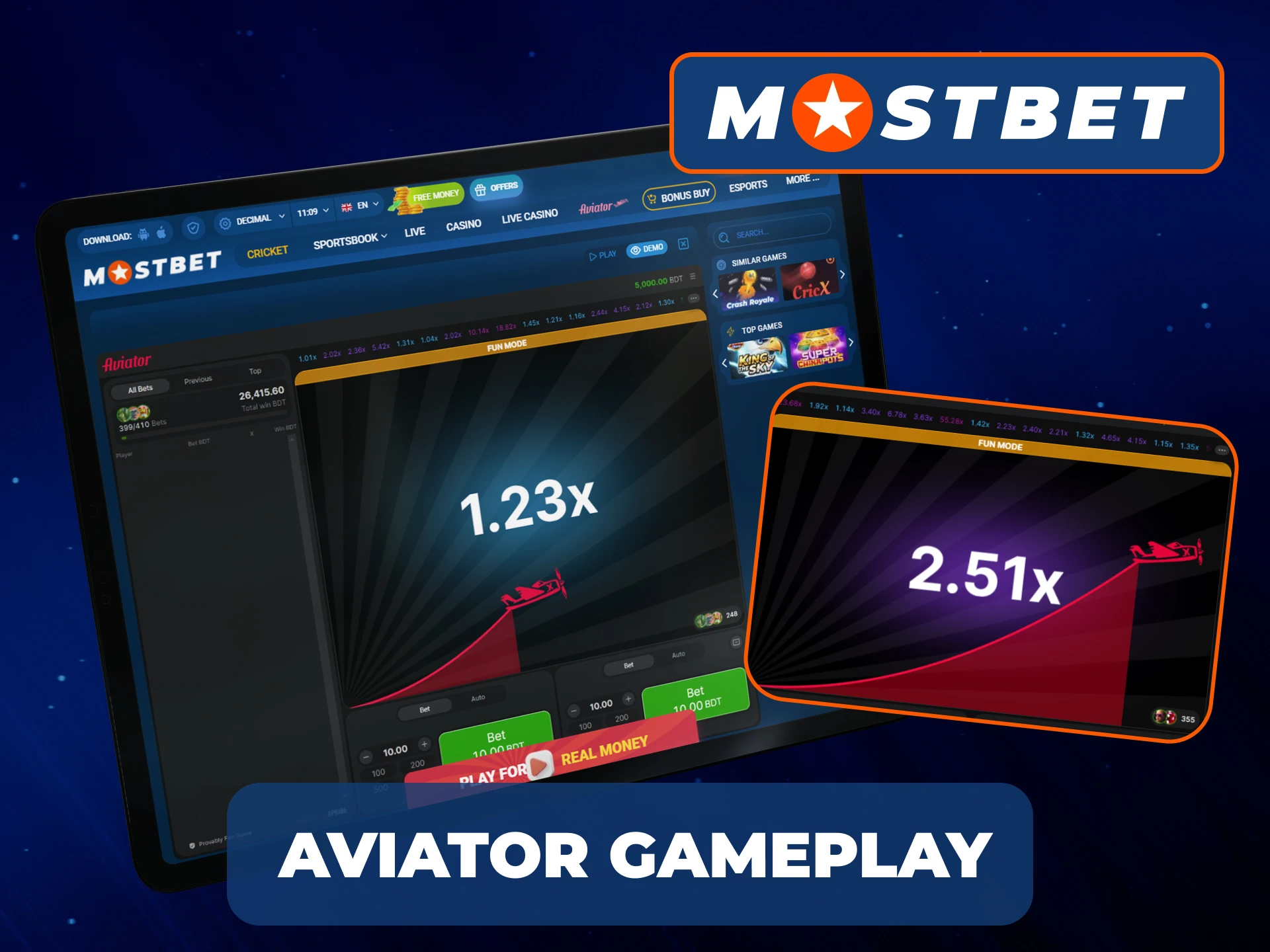 The process of playing Mostbet Aviator.
