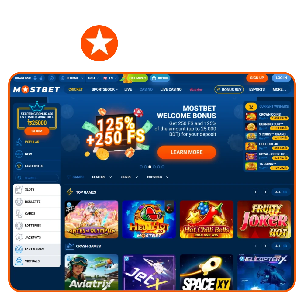 Mostbet casino offers a lot of online games that you can play in the mobile app.