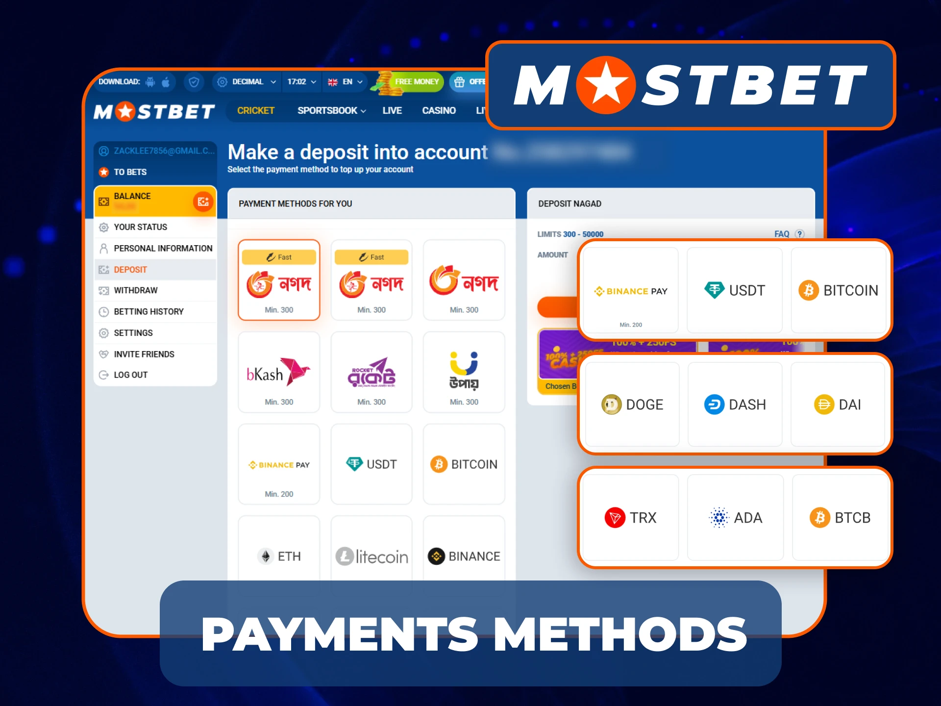 There are a variety of payment methods available at Mostbet's online casino.