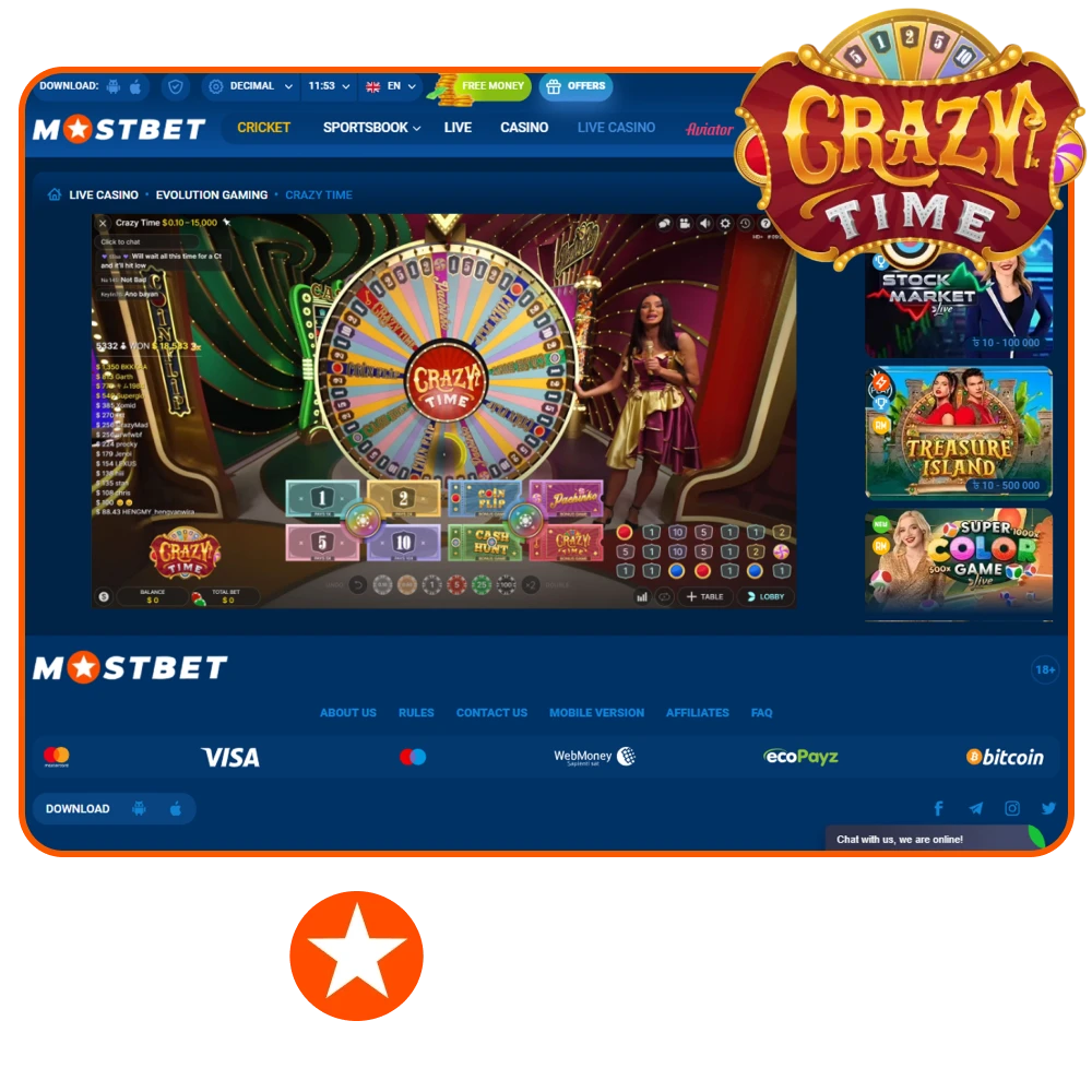 Immerse yourself in the excitement of Crazy Time Live at Mostbet.