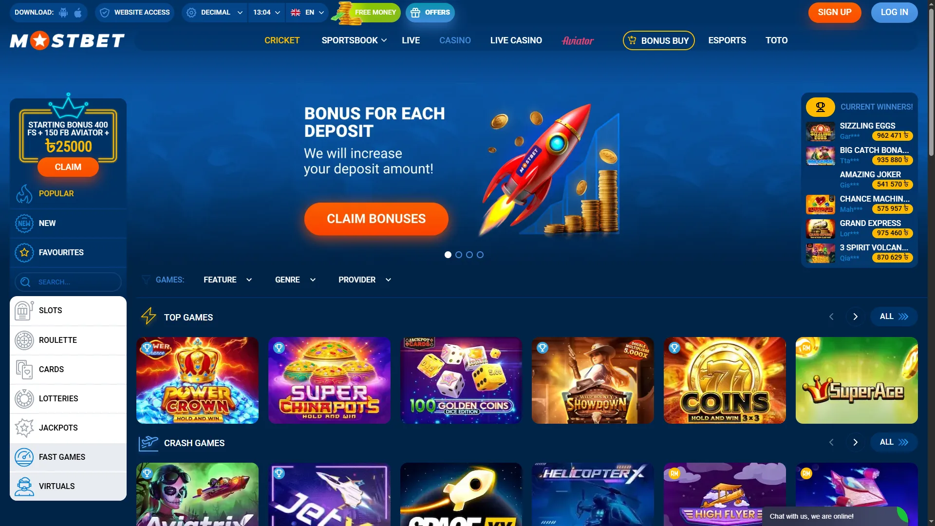 Enjoy many different casino games at Mostbet.
