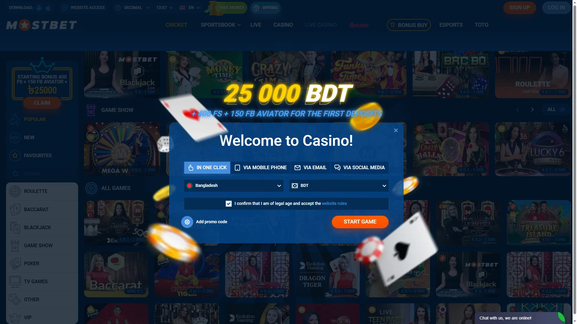 Create an account to get bonuses and play big at Mostbet.